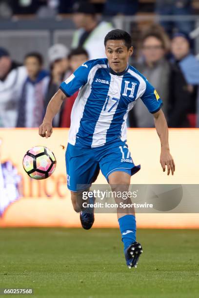 Honduras midfielder Andy Najar dribbles the ball during their FIFA 2018 World Cup Qualifier between USA and Honduras at Avaya Stadium on March 24,...