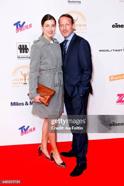 German actor Wotan Wilke Moehring and his girlfriend Cosima Lohse attend the Jupiter Award at Cafe Moskau on March 29, 2017 in Berlin, Germany.