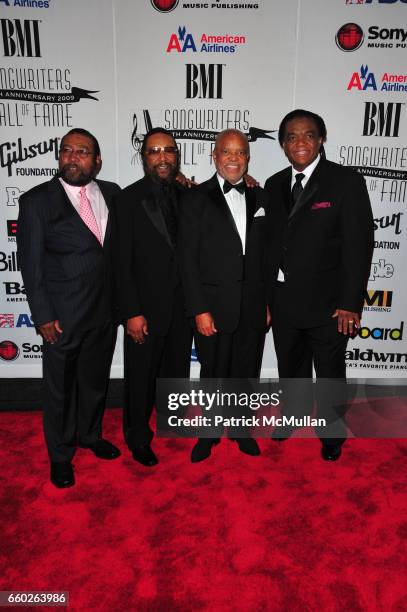 Brian Holland, Eddi Holland, Lamont Dozier and Berry Gordy attend Songwriters Hall of Fame 40th Anniversary Induction Ceremony and Gala at Marriott...