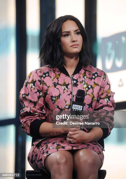 Singer Demi Lovato attends Build Series to discuss 'Smurfs: The Lost Village' at Build Studio on March 20, 2017 in New York City.