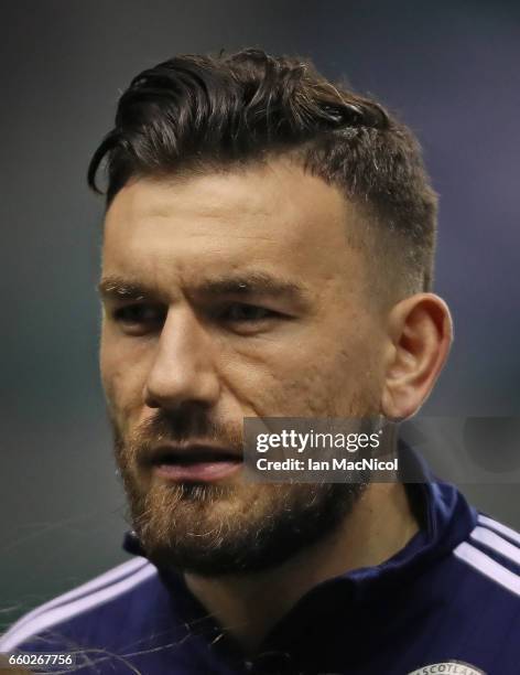 Robert Snodgrass of Scotland is seen during the International Challenge Match between Scotland and Canada at Easter Road on March 22, 2017 in...