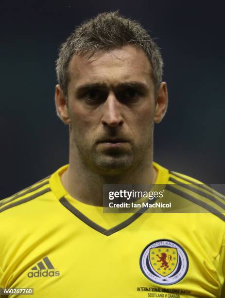 Allan McGregor of Scotland is seen during the International Challenge Match between Scotland and Canada at Easter Road on March 22, 2017 in...