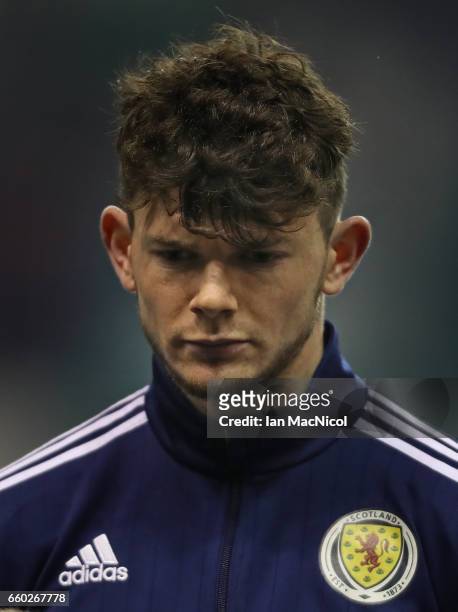 Oliver Burke of Scotland is seen during the International Challenge Match between Scotland and Canada at Easter Road on March 22, 2017 in Edinburgh,...