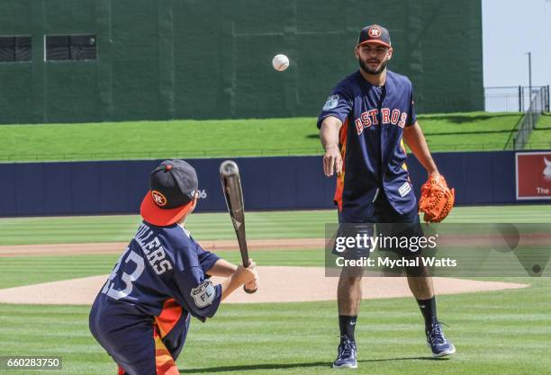 Houston Astros Star Pitcher Lance McCullers surprises eight year old Cancer survivor Andrew Dawson for a day in the Life of the Astros at The...