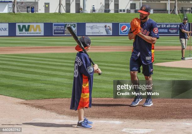 Houston Astros Star Pitcher Lance McCullers surprises eight year old Cancer survivor Andrew Dawson for a day in the Life of the Astros at The...
