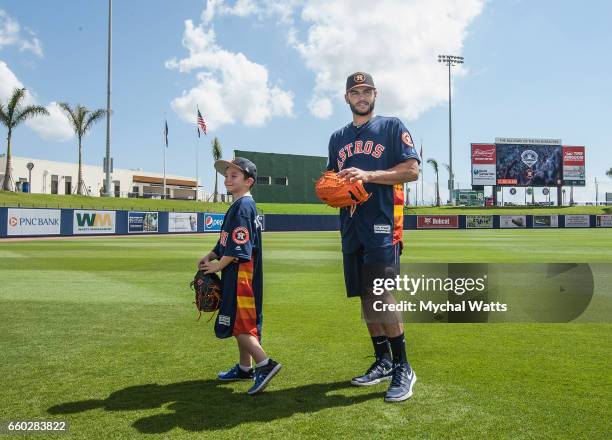 Houston Astros Star Pitcher Lance McCullers surprises eight year old Cancer survivor Andrew Dawson for a day in the Life of the Astros at The...