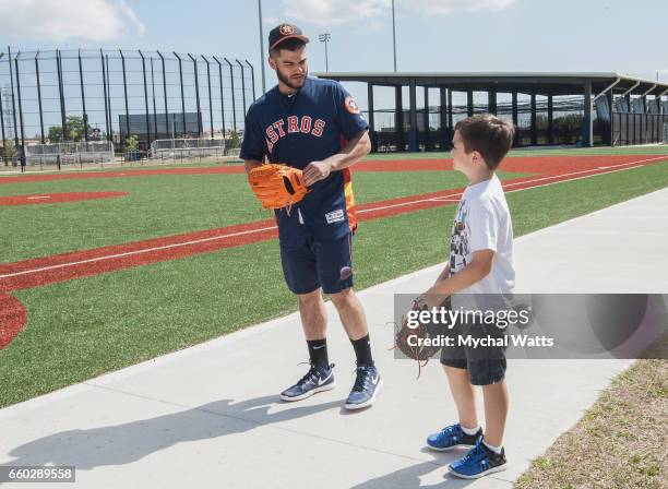 Houston Astros Star Pitcher Lance McCullers surprises eight year old Cancer survivor Andrew Dawson for a day in the Life of the Astros at The...