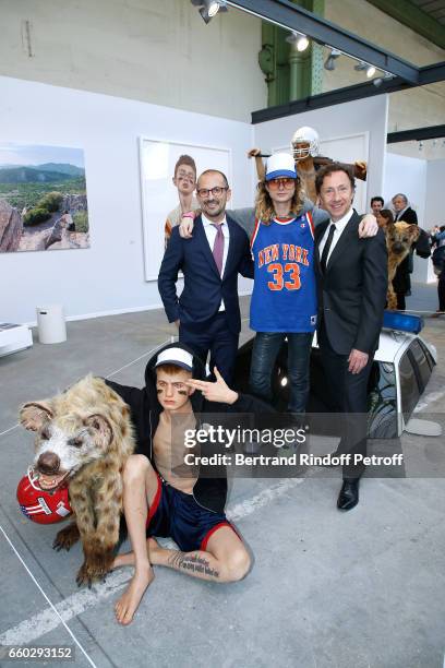 Lionel Bounoua, The Kid and Stephane Bern attend the 'Art Paris Art Fair' Exhibition Opening at Le Grand Palais on March 29, 2017 in Paris, France.