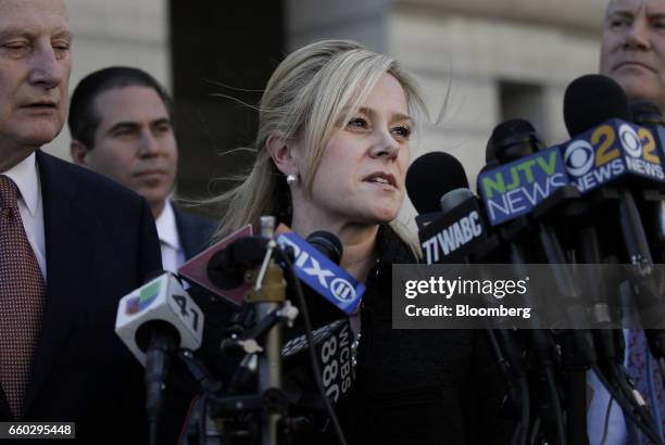 Bridget Anne Kelly, former deputy chief of staff for New Jersey Governor Chris Christie, speaks to members of the media outside federal court after...