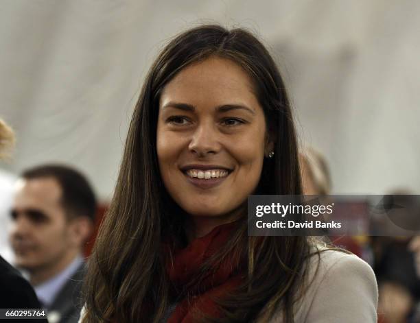 Anna Ivanovic the wife Bastian Schweinsteiger watches as of The Chicago Fire Introduce Bastian Schweinsteiger during a press conference on March 29,...