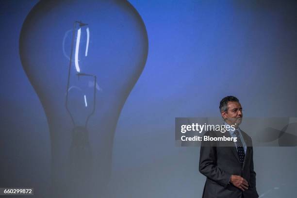 Mauricio Antonio Lopes, president of Empresa Brasileira de Pesquisa Agropecuaria , pauses while speaking during the Global Agribusiness Forum in Sao...