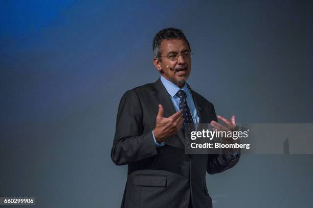 Mauricio Antonio Lopes, president of Empresa Brasileira de Pesquisa Agropecuaria , speaks during the Global Agribusiness Forum in Sao Paulo, Brazil,...