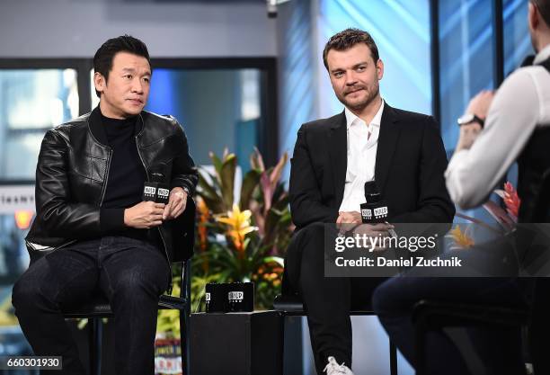 Chin Han and Pilou Asbaek attend the Build Series to discuss the film 'Ghost in the Shell' at Build Studio on March 29, 2017 in New York City.