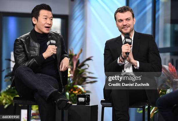 Chin Han and Pilou Asbaek attend the Build Series to discuss the film 'Ghost in the Shell' at Build Studio on March 29, 2017 in New York City.