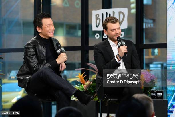 Chin Han and Pilou Asbaek attend the Build Series to discuss "Ghost in the Shell" at Build Studio on March 29, 2017 in New York City.
