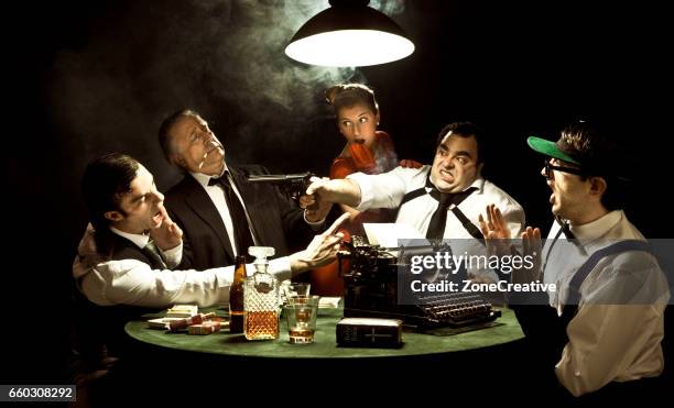group of gangsters playing poker in a vintage room - indoor play zone stock pictures, royalty-free photos & images