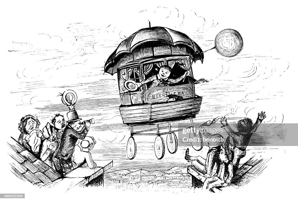 People cheering flying car
