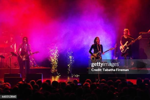 Theresa Wayman, Emily Kokal and Jenny Lee Lindberg of Warpaint perform at Brighton Dome on March 29, 2017 in Brighton, England.