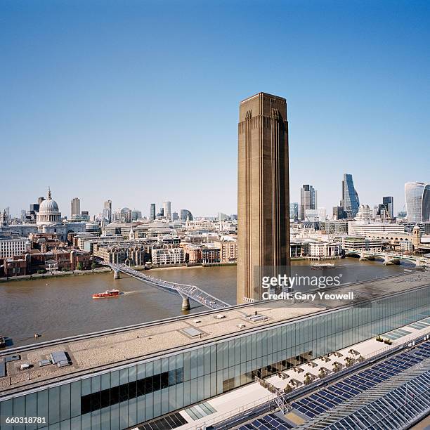 city of london skyline from tate modern - tate modern london stock pictures, royalty-free photos & images