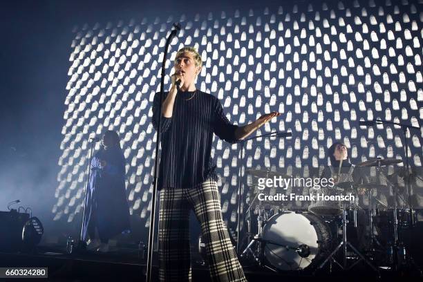 Singer Maurice Ernst of the Austrian band Bilderbuch performs live during a concert at the Columbiahalle on March 29, 2017 in Berlin, Germany.
