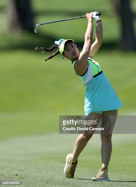 Lucy Li of the United States in action during the pro-am as a preview for the 2017 ANA Inspiration held on the Dinah Shore Tournament Course at the...