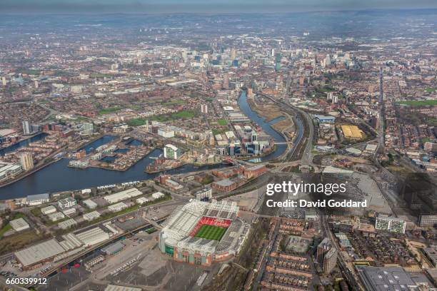 Aerial photograph of Old Trafford, Home of Manchester United football club on March 26, 2017. This Stadium nicknamed the theatre of dreams was built...