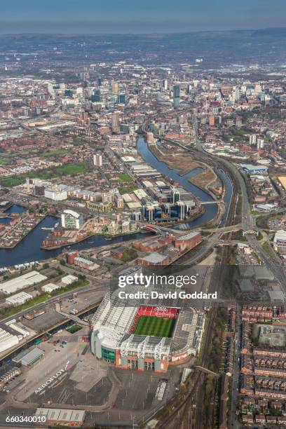 Aerial photograph of Old Trafford, Home of Manchester United football club on March 26, 2017. This Stadium nicknamed the theatre of dreams was built...