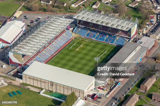 Aerial photograph of Turf Moor, home ground to Burnley Football Club, Lancashire on March 26, 2017. Located to the west of the town centre on Harry...