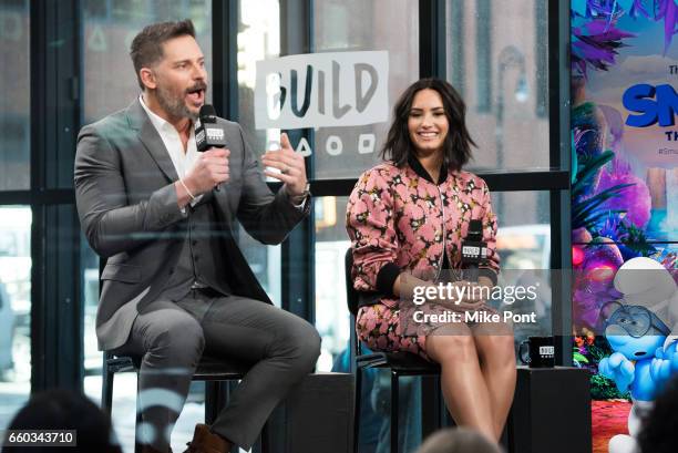 Joe Manganiello and Demi Lovato attend Build Series to discuss "Smurfs: The Lost Village" at Build Studio on March 20, 2017 in New York City.