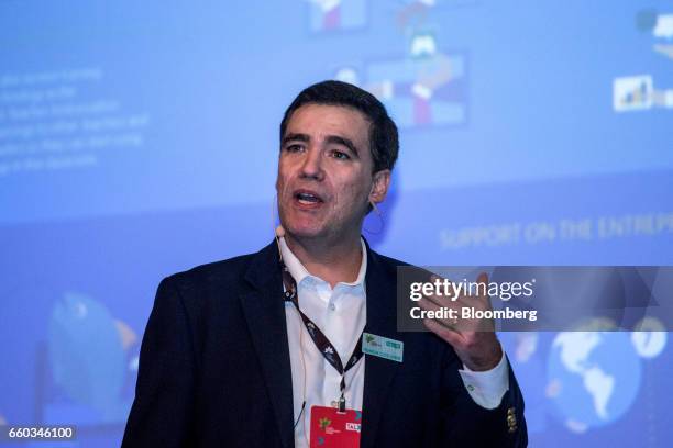 Franklin Luzes Jr., chief operating officer of Microsoft Participacoes Ltd., speaks during the Global Agribusiness Forum in Sao Paulo, Brazil, on...