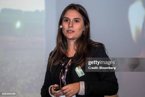 Mariana Vasconcellos, chief executive officer of Agrosmart, speaks during the Global Agribusiness Forum in Sao Paulo, Brazil, on Wednesday, March 29,...