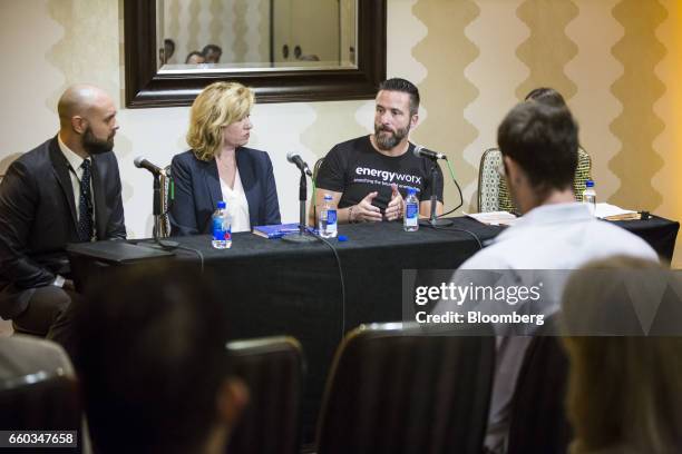 Edwin Poot, founder of Energyworx BV, right, speaks during a panel discussion at the ETS17 conference in Austin, Texas, U.S., on Wednesday, March 29,...