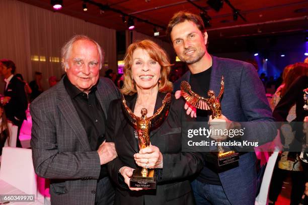 Senta Berger, her husband Michael Verhoeven and her son Simon Verhoeven attend the Jupiter Award at Cafe Moskau on March 29, 2017 in Berlin, Germany.