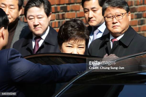 Ousted South Korean President Park Geun-hye leaves for Seoul Central District Court from her private home on March 30, 2017 in Seoul, South Korea. A...