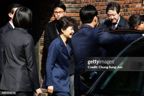 Ousted South Korean President Park Geun-hye leaves for Seoul Central District Court from her private home on March 30, 2017 in Seoul, South Korea. A...