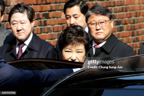 Ousted South Korean President Park Geun-hye leaves for Seoul Central District Court from her private home on March 30, 2017 in Seoul, South Korea. A...