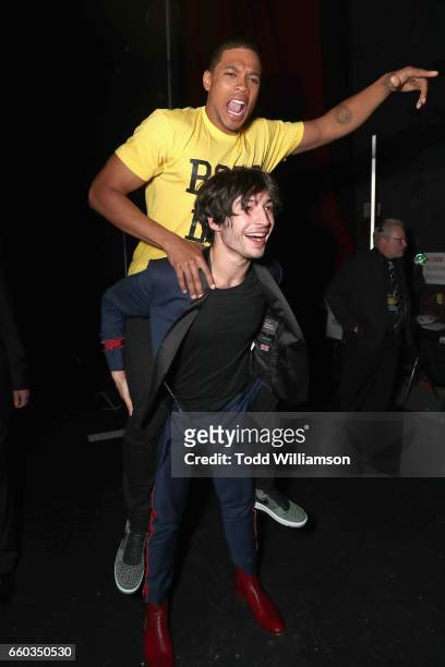 Actors Ray Fisher and Ezra Miller at CinemaCon 2017 Warner Bros. Pictures Invites You to The Big Picture, an Exclusive Presentation of our Upcoming...