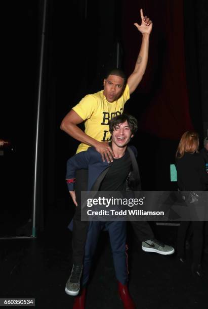 Actors Ray Fisher and Ezra Miller at CinemaCon 2017 Warner Bros. Pictures Invites You to The Big Picture, an Exclusive Presentation of our Upcoming...