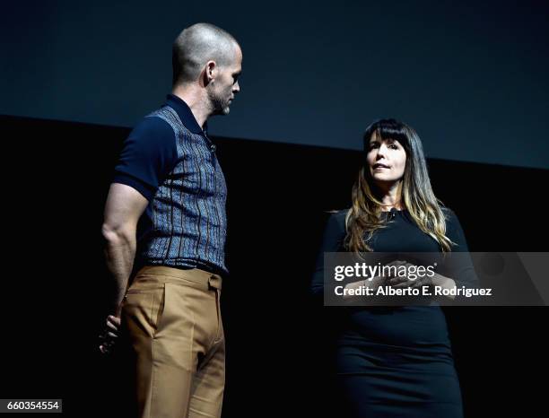 Actor Chris Pine and director Patty Jenkins onstage at CinemaCon 2017 Warner Bros. Pictures Invites You to "The Big Picture," an Exclusive...