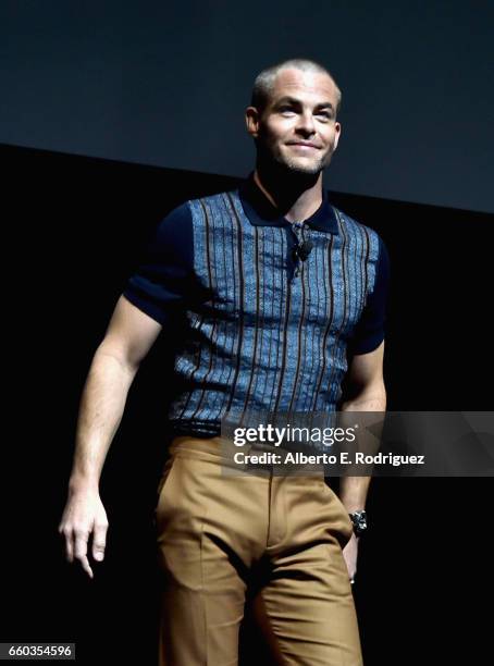 Actor Chris Pine onstage at CinemaCon 2017 Warner Bros. Pictures Invites You to "The Big Picture," an Exclusive Presentation of our Upcoming Slate at...