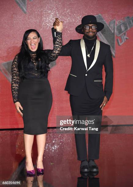 MIchelle John and will.i.am attend a photocall for the final of The Voice UK at LH2 on March 29, 2017 in London, United Kingdom.