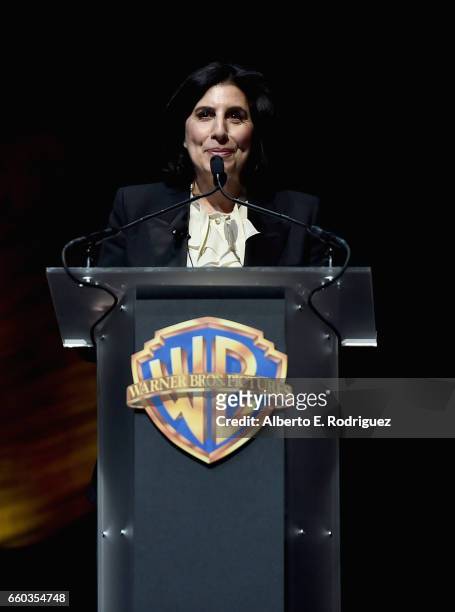 President of Worldwide Marketing and Distribution at Warner Bros. Pictures, Sue Kroll speaks onstage at CinemaCon 2017 Warner Bros. Pictures Invites...