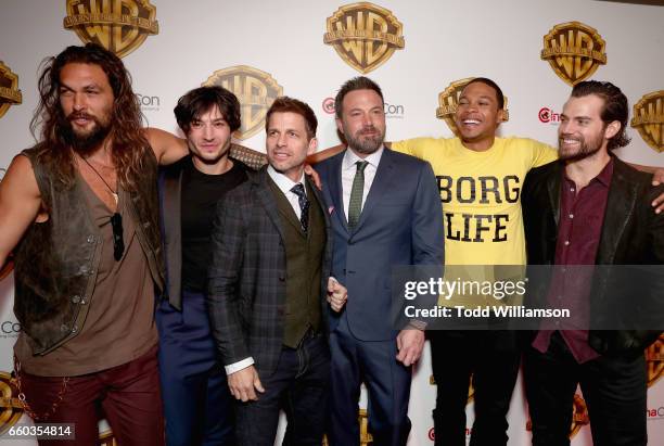 Actors Jason Momoa, Ezra Miller, Ben Aflleck, Ray Fisher and Henry Cavill at CinemaCon 2017 Warner Bros. Pictures Invites You to The Big Picture,...
