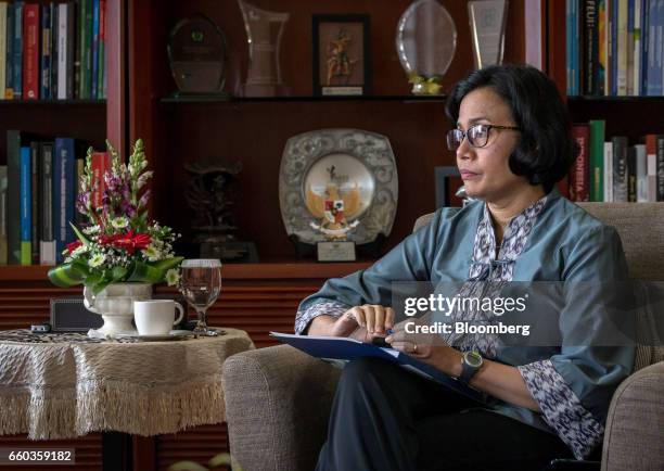 Sri Mulyani Indrawati, Indonesia's minister of finance, pauses during an interview in Jakarta, Indonesia, on Monday, Feb. 13, 2017. Since...