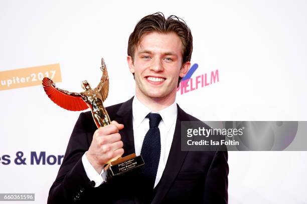 German actor and award winner Jannis Niewoehner attends the Jupiter Award at Cafe Moskau on March 29, 2017 in Berlin, Germany.