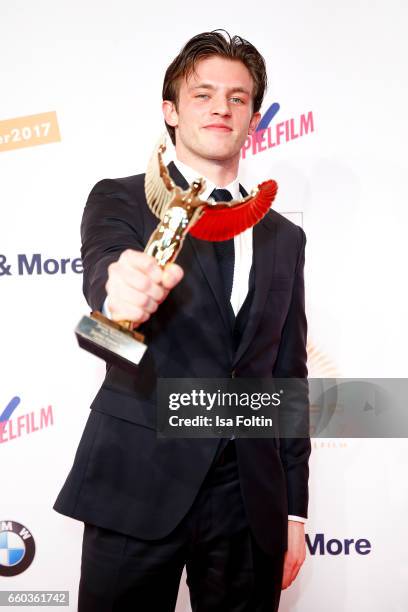 German actor and award winner Jannis Niewoehner attends the Jupiter Award at Cafe Moskau on March 29, 2017 in Berlin, Germany.