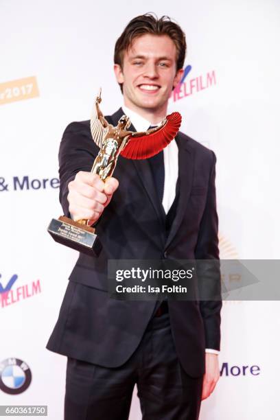 German actor and award winner Jannis Niewoehner attends the Jupiter Award at Cafe Moskau on March 29, 2017 in Berlin, Germany.