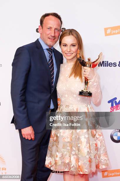 German actor Wotan Wilke Moehring and german actress and award winner Mina Tander attend the Jupiter Award at Cafe Moskau on March 29, 2017 in...