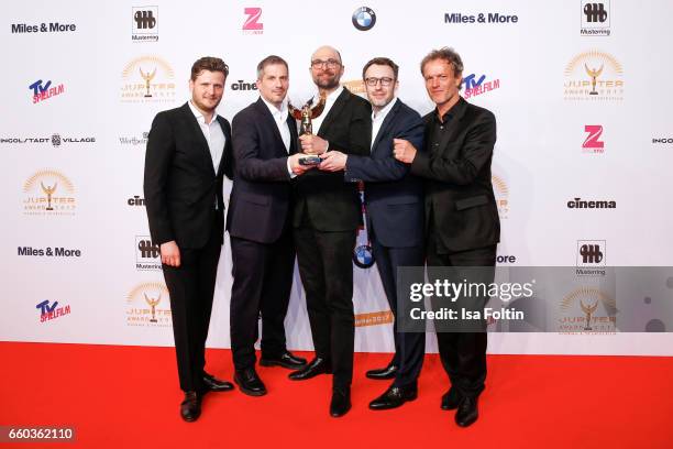 Directors and award winners Dennis Gansel, Christian Becker, Philipp Stoelzl, Felix Wendlandt and Christoph Mueller attend the Jupiter Award at Cafe...