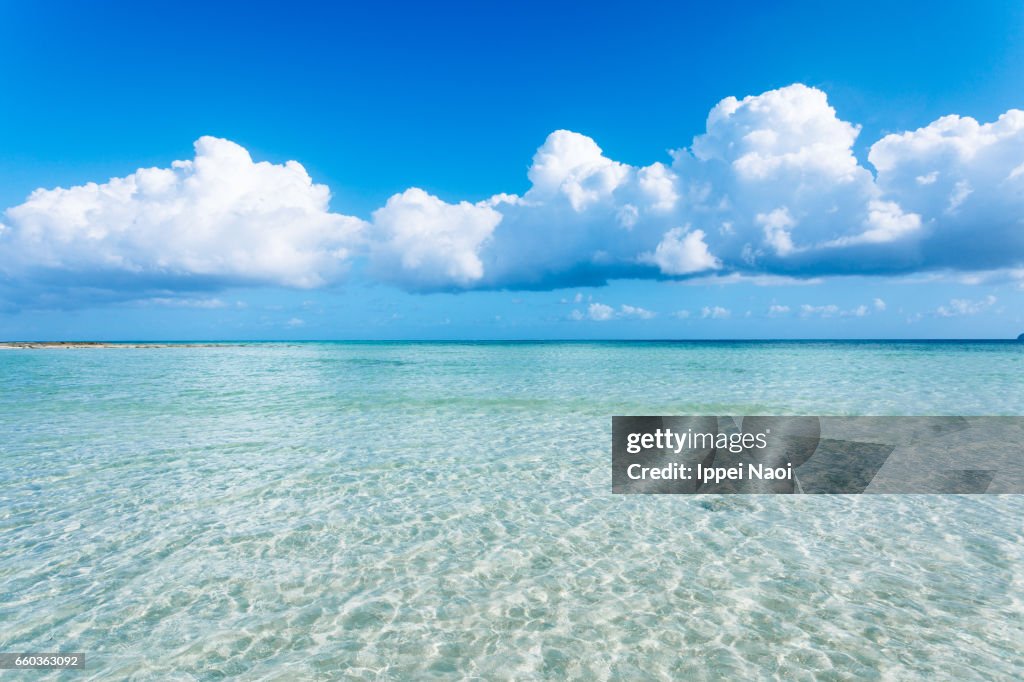 Clear tropical water and cumulus clouds on the horizon, Okinawa